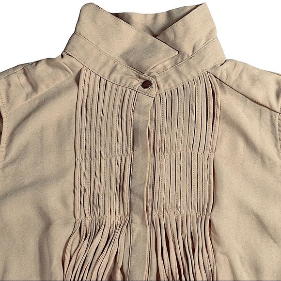 San Joy size small tan top with fringe on front & back, button down with collar - Picture 3 of 15